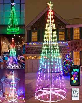 Новорічна конусна ялинка розумна світлодіодна 250см LED гірлянда 340 лампочок RGB, Smart App