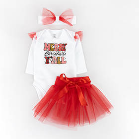 Новорічний трикотажний комплект для дівчинки Merry Cristmas зріст 62 см (1 - 3 місяці) Malena Білий з принтом