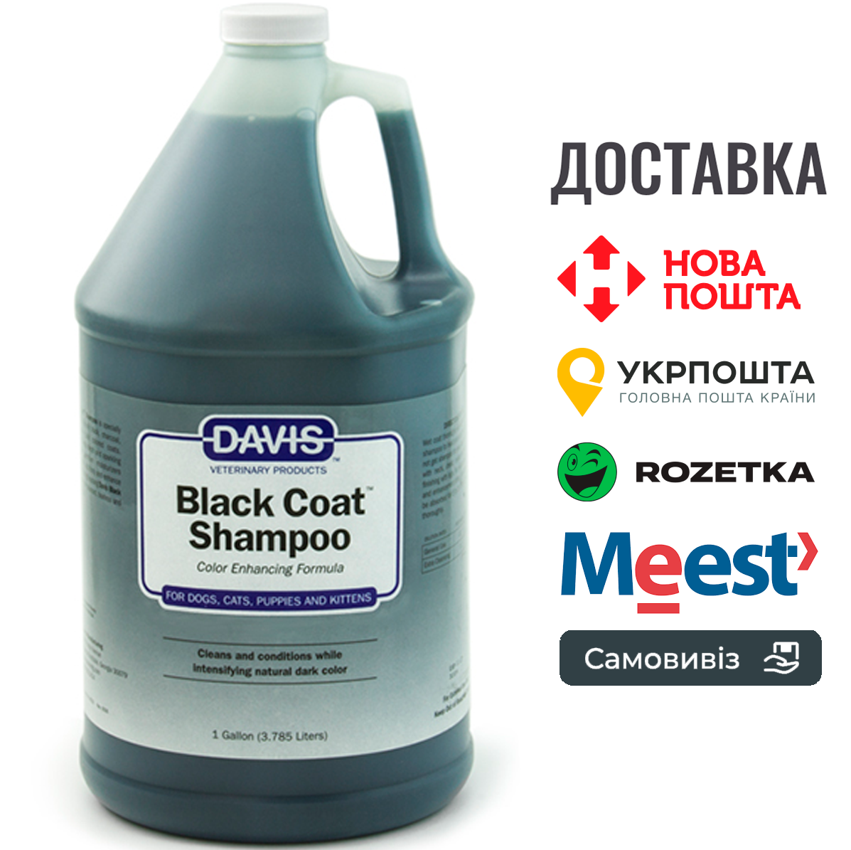 Шампунь Davis Black Coat Shampoo для чорної шерсті собак та котів, концентрат 1:10, фото 1