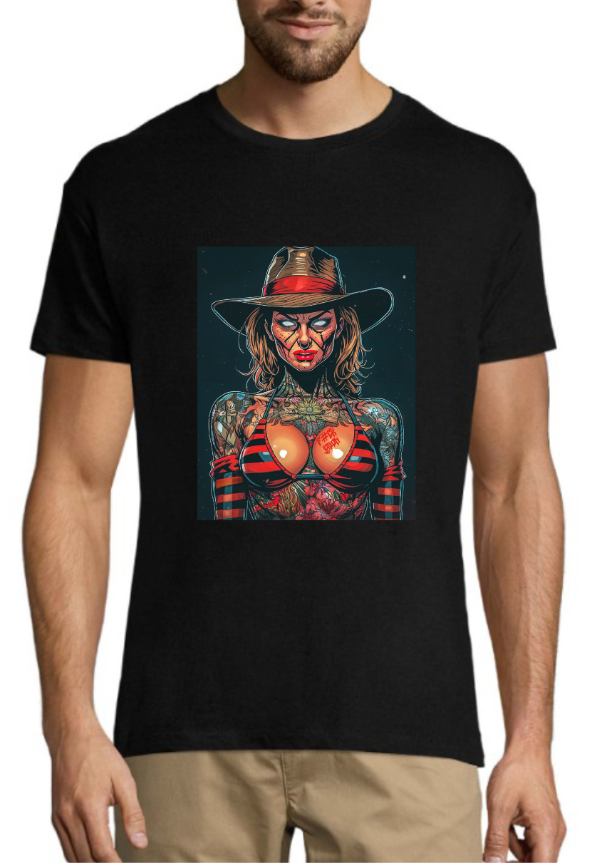 Чоловіча молодіжна футболка з принтом жіноча версія Фредді Крюгера, модний бавовняний одяг розмір S, фото 1