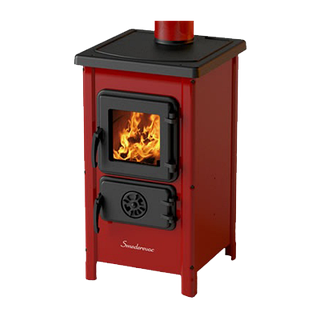 Печь MBS (МБС), Happy, красная, 6 кВт, верхнее подключение дымохода