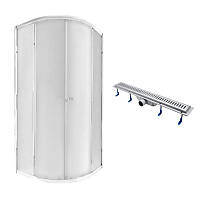 QT Душова кабіна PRESTO CRM1099AP5, напівкруг, 90x90, скло 5 мм Pear + QT Dry FA304-700 Лінійний трап,