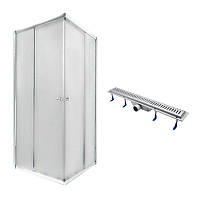 QT Душова кабіна PRESTO CRM1099SP5, квадрат, 90x90, скло 5 мм Pear + QT Dry FA304-700 Лінійний трап,