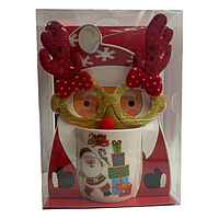 Чашка керамічна Санта з подарунками + вушка + світло, 350 мл. (ST-239A)