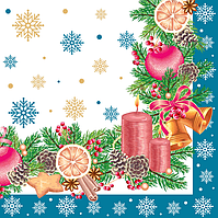 Серветка ТМ "Luxy" 33х33, 3 шари, 18 шт., "Запах Різдва синя"