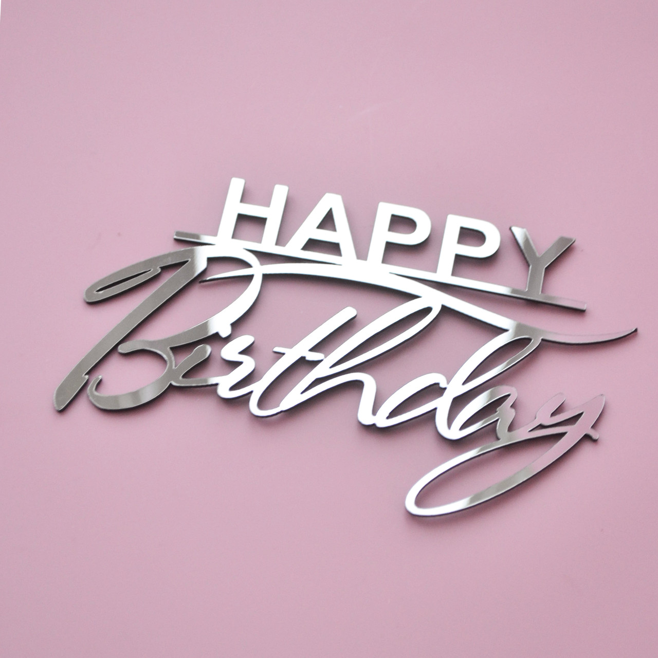 Топпер дзеркальний срібло "Happy Birthday" (напис) 43030