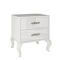 Біла глянцева приліжкова тумба з шухлядами на ніжках у спальню в класичному стилі 55 см Імперія Миро-Марк