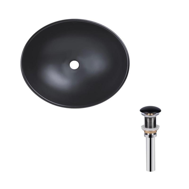 Комплект Qtap Dove: Раковина накладна овальна 410x335x145 мм Matt Black + Донний клапан PU03, фото 1
