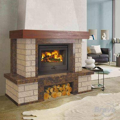 Обудова каміна з марм. Бергамо Emperador dark+tile Botticino пряма Браво, фото 1
