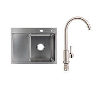 Готове рішення для кухні Lidz Handmade H6350L Мийка інтегроване крило зліва Brushed Steel+Lidz Aria 015F