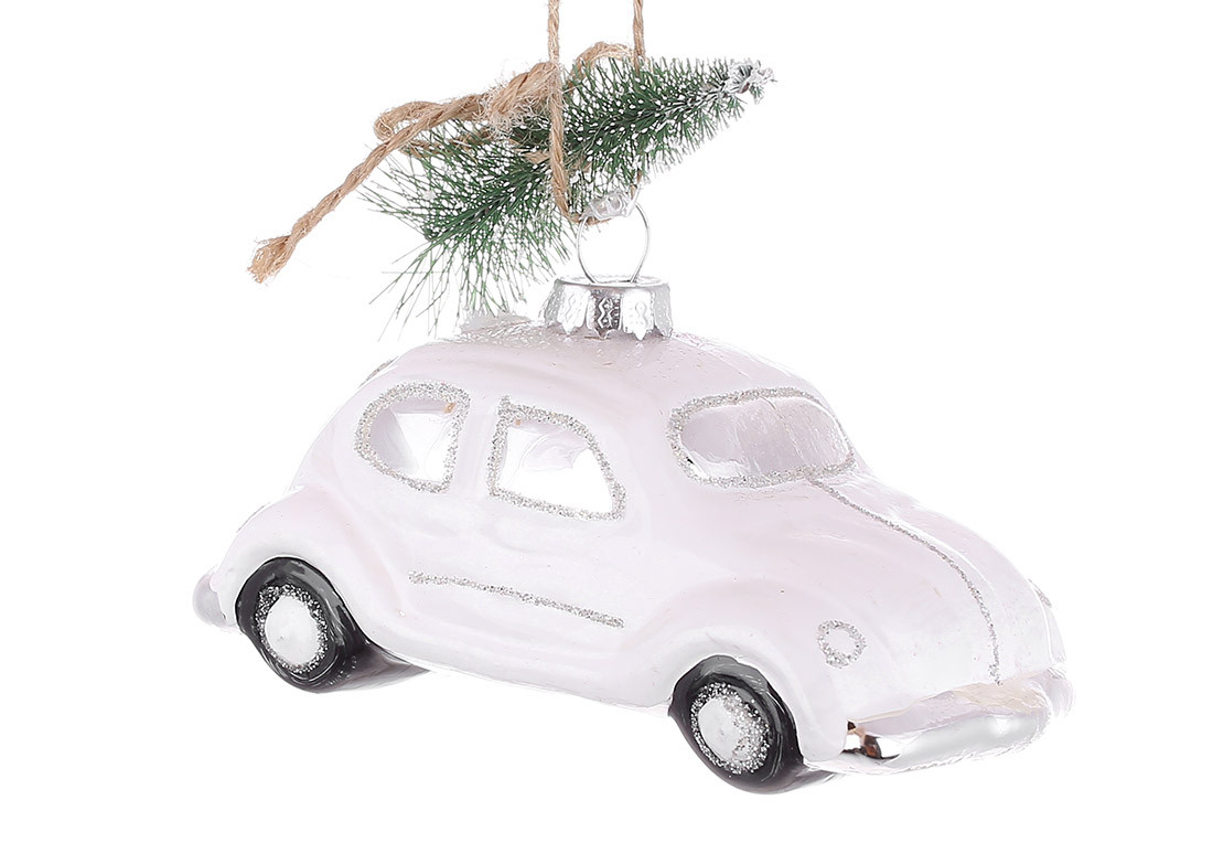 Машинка з ялинкою 11.5*5.5*8см, колір - білий зі сріблом, фото 1