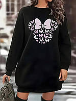 Платье-худи на флисе с нежным принтом Микки Маус