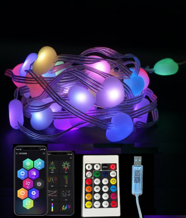 Гірлянда Розумна світлодіодна Dream collor 33LED 5метрів великі Серце MultiRGB USB управління від смартфона