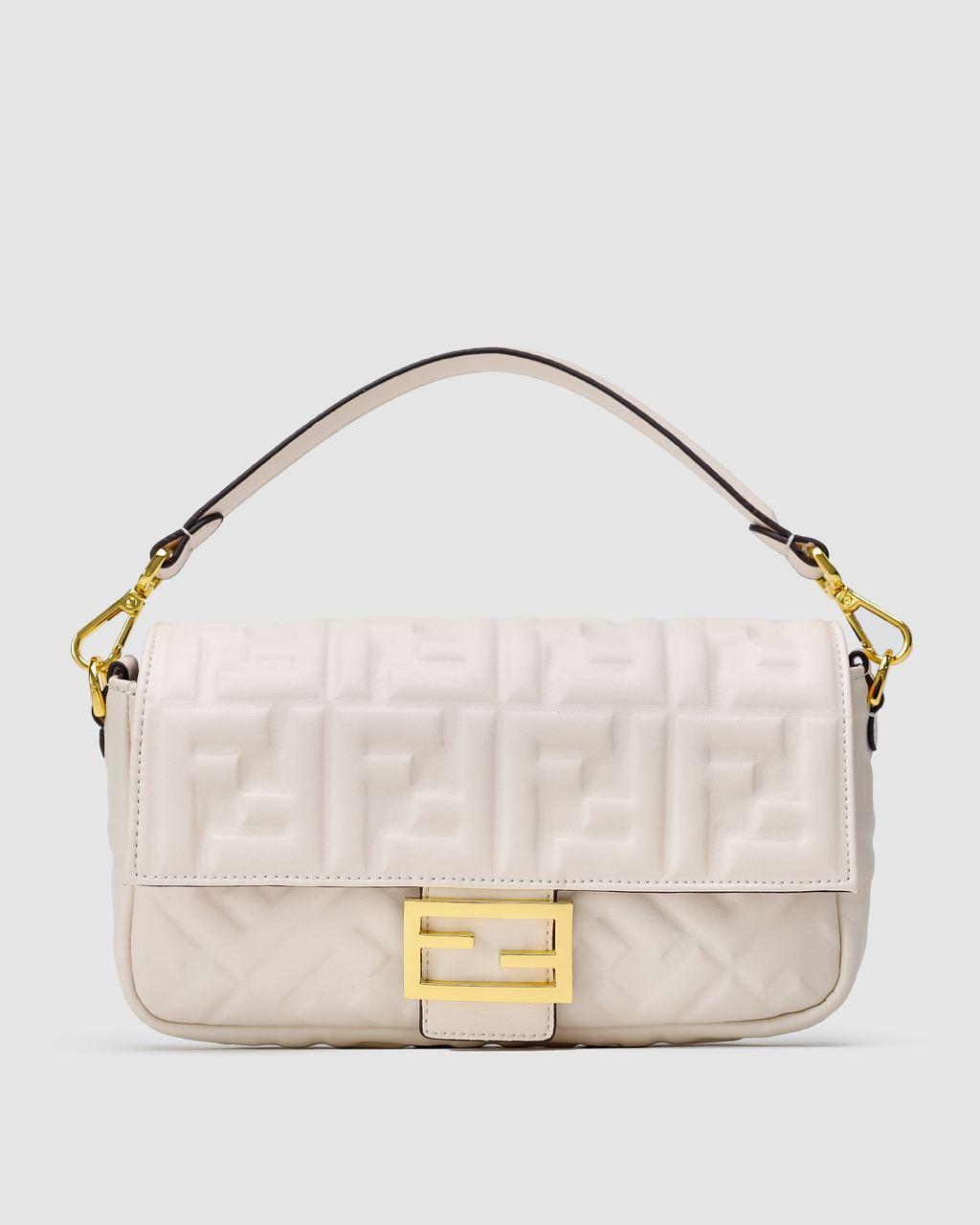 Жіноча кремова шкіряна сумка Fendi Baguette