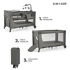 Ліжко-манеж с пеленатором Kinderkraft Joy 2 Dark Grey (KLJOY02DGR000AC), фото 4