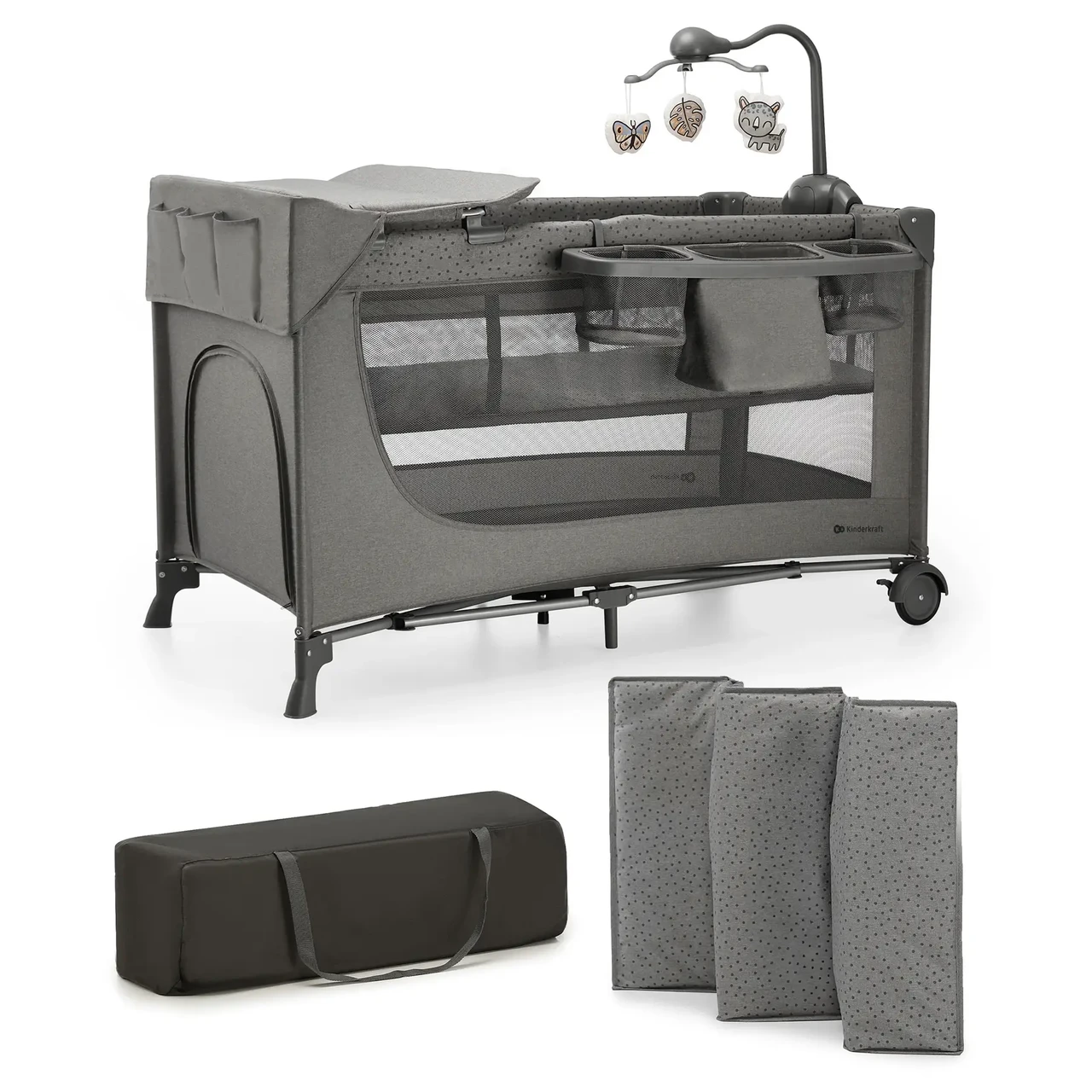 Ліжко-манеж с пеленатором Kinderkraft Joy 2 Dark Grey (KLJOY02DGR000AC)