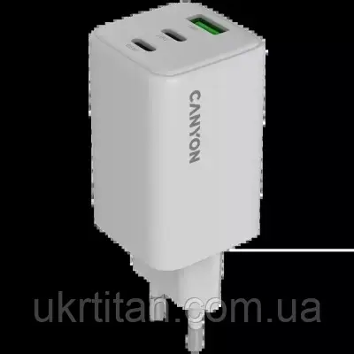 Оригінал! Зарядний пристрій Canyon CU65ACC GaN 65W 2xPD 1xQC EU White (CNS-CUW65ACC) - Вища Якість!, фото 1