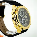 Годинник чоловічий кварцовий з подвійною індикацією Skmei 1975LGDBK Gold-Black Leather, фото 6