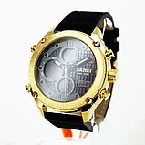 Годинник чоловічий кварцовий з подвійною індикацією Skmei 1975LGDBK Gold-Black Leather, фото 9
