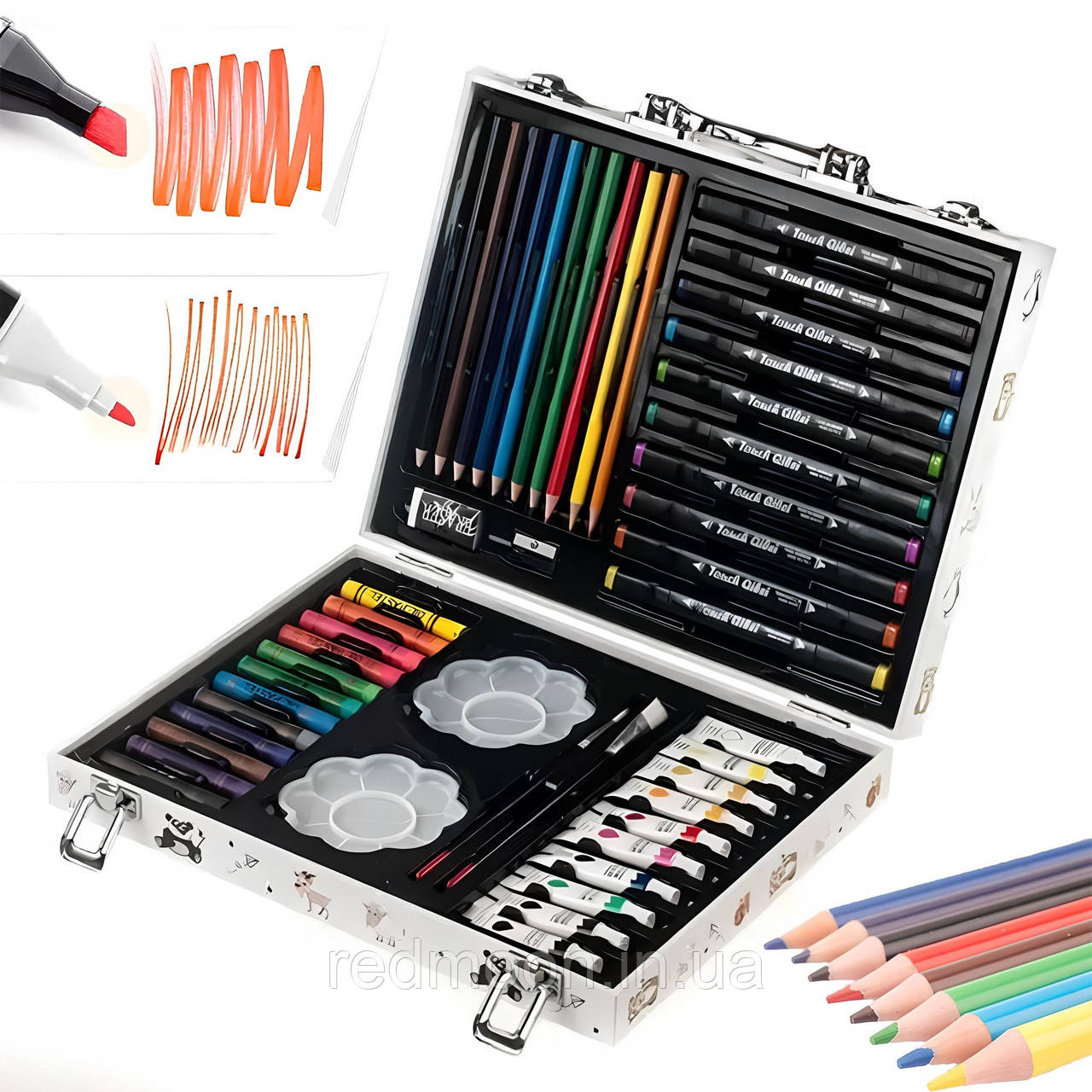 Дитячий набір для малювання в металевому кейсі, 50 предметів / Набір для творчості / Художній набір, фото 1