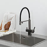 Змішувач для кухні під осмос GAPPO G4395-59 з гнучким виливом, збройова сталь, фото 2