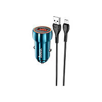 Автомобільний ЗП HOCO Z46 Blue Shield Sapphire Blue  + кабель Micro USB (6931474770301)