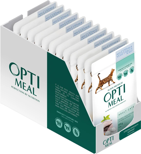 Optimeal паучи  для кішок 85г*12шт (тріска в желе)