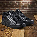 Чоловічі зимові кеди набивне хутро чорний стильний *Armani* real, фото 5