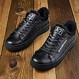 Чоловічі зимові кеди набивне хутро чорний стильний *Armani* real, фото 7