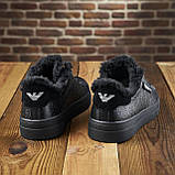 Чоловічі зимові кеди набивне хутро чорний стильний *Armani* real, фото 8