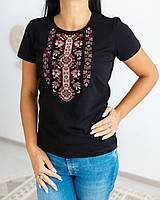 Футболка з вишивкою жіноча Симфонія на чорному, футболка вишивка,футболка вишиванка,футболка з вишиванкою,футболка вишита