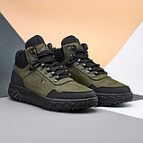 Зимові шкіряні кросівки хакі з хутром чоловічі натуральні, високі кросівки якісні *Б02-50/2* real, фото 2
