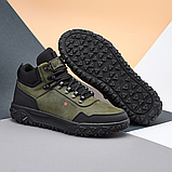 Зимові шкіряні кросівки хакі з хутром чоловічі натуральні, високі кросівки якісні *Б02-50/2* real, фото 3