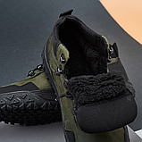 Зимові шкіряні кросівки хакі з хутром чоловічі натуральні, високі кросівки якісні *Б02-50/2* real, фото 4