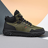 Зимові шкіряні кросівки хакі з хутром чоловічі натуральні, високі кросівки якісні *Б02-50/2* real, фото 5