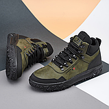 Зимові шкіряні кросівки хакі з хутром чоловічі натуральні, високі кросівки якісні *Б02-50/2* real, фото 6