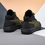 Зимові шкіряні кросівки хакі з хутром чоловічі натуральні, високі кросівки якісні *Б02-50/2* real, фото 7