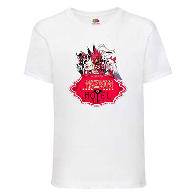 Футболка Готель Хазбін (Hotel Hazbin 002) біла, 98-104-116-128-140-152-164 розмір
