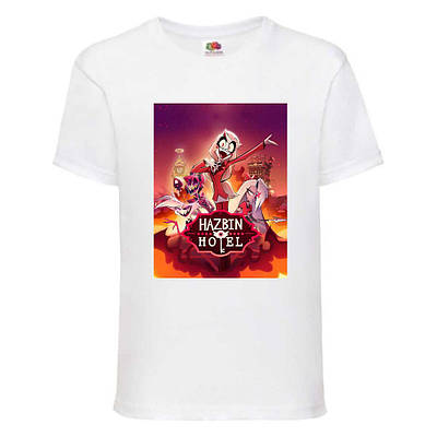 Футболка Готель Хазбін (Hotel Hazbin 006) біла, 98-104-116-128-140-152-164 розмір