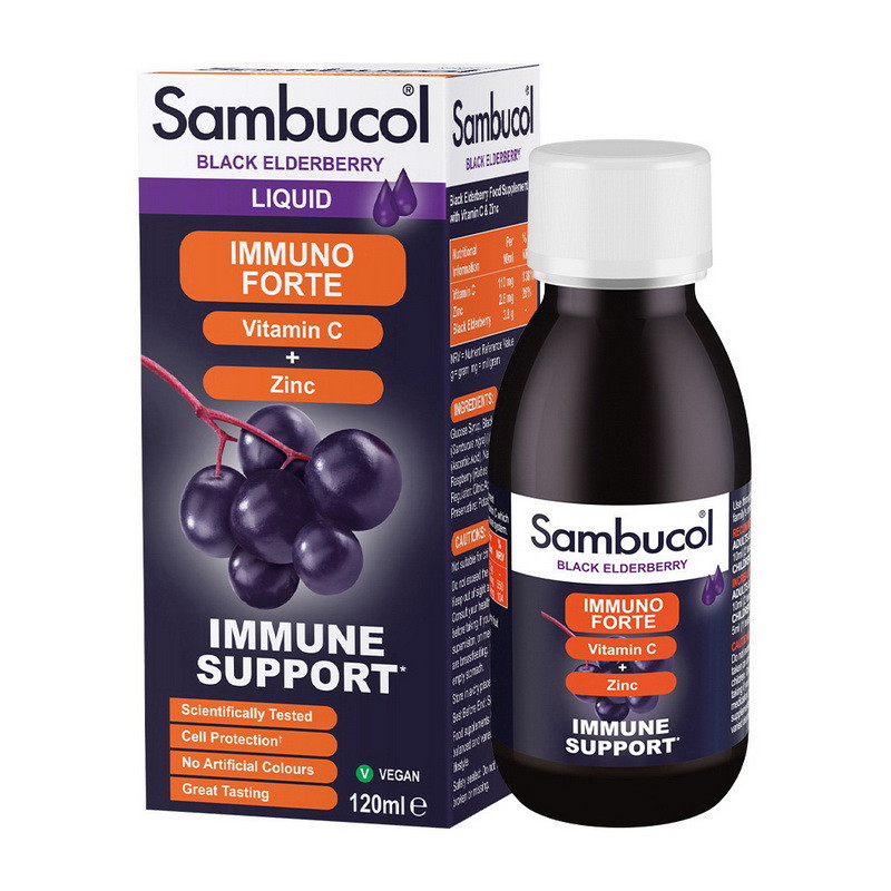 Вітаміни для імунітету Sambucol. Immuno Forte + Vitamin C + Zinc Liquid (120 ml), фото 1