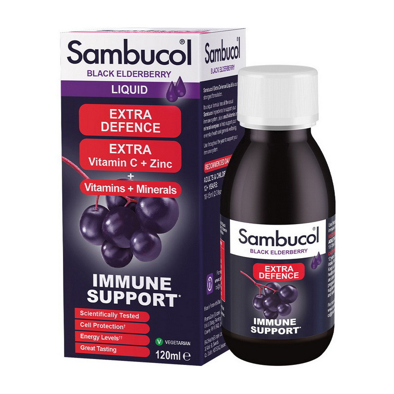 Вітаміни для імунітету рідина Sambucol. Extra Defence Liquid (120 ml), фото 1