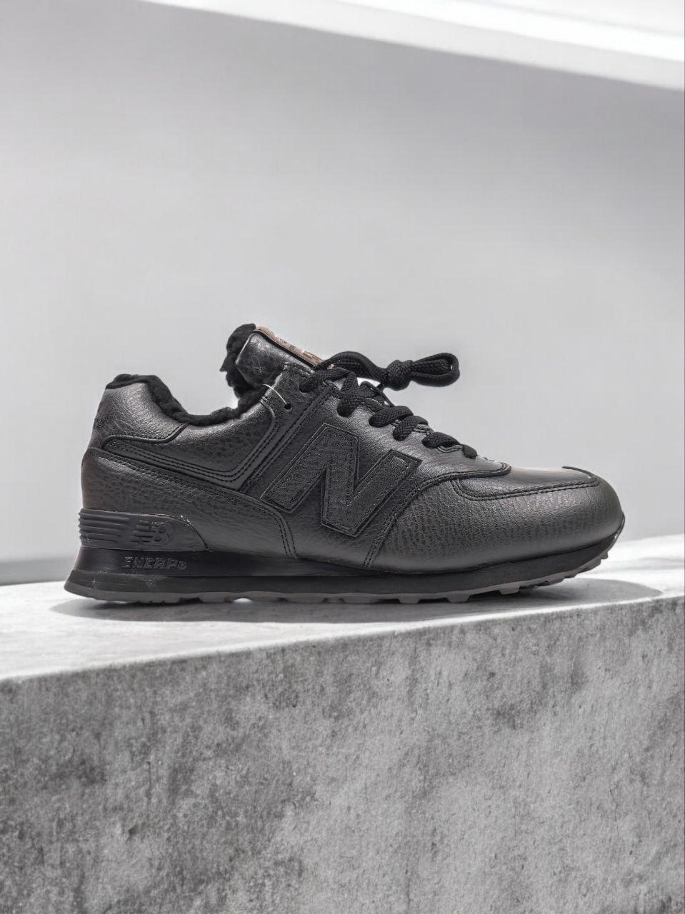 Кросівки чоловічі чорні зимові New Balance 574 Black Winter Fur (18700), фото 1