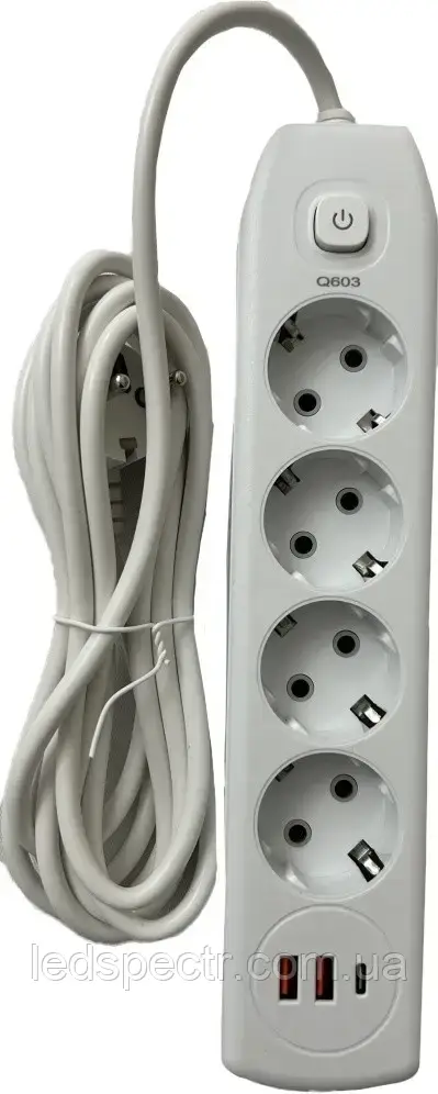 Мережевий фільтр Q603 220V (4 розетки+2 USB), фото 1