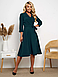 Класичне нарядне жіноче плаття-міді на запах з воротніком, темно-зелене, фото 2