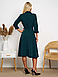 Класичне нарядне жіноче плаття-міді на запах з воротніком, темно-зелене, фото 6
