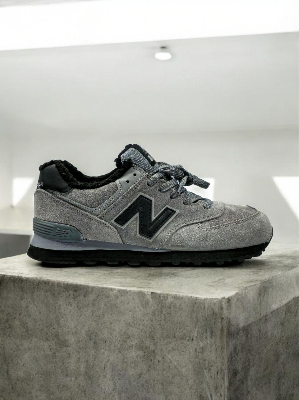 Кросівки чоловічі сірі зимові New Balance 574 Grey Black Winter Fur (19081), фото 1