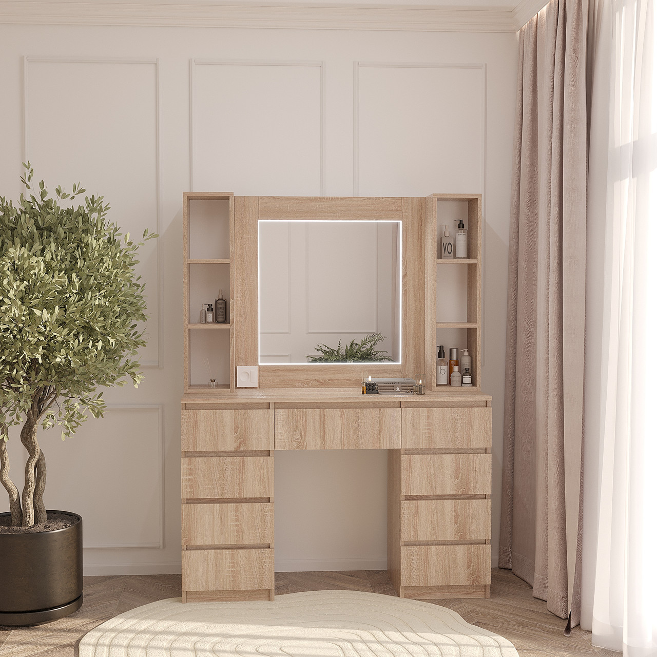 Туалетний столик з LED підсвіткою 1600х1200х400 мм Дуб Сонома ДСП 18 мм, фото 1