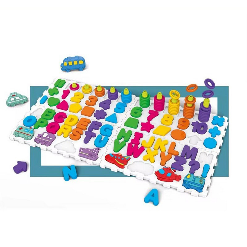 Розвивальна гра "Лога-вкладиш 4 в 1" DF80 цифри, літери, фігури, транспорт, фото 1