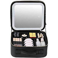 Дорожня косметичка з LED дзеркалом (26х23х11см), Чорна / Органайзер валіза для косметики