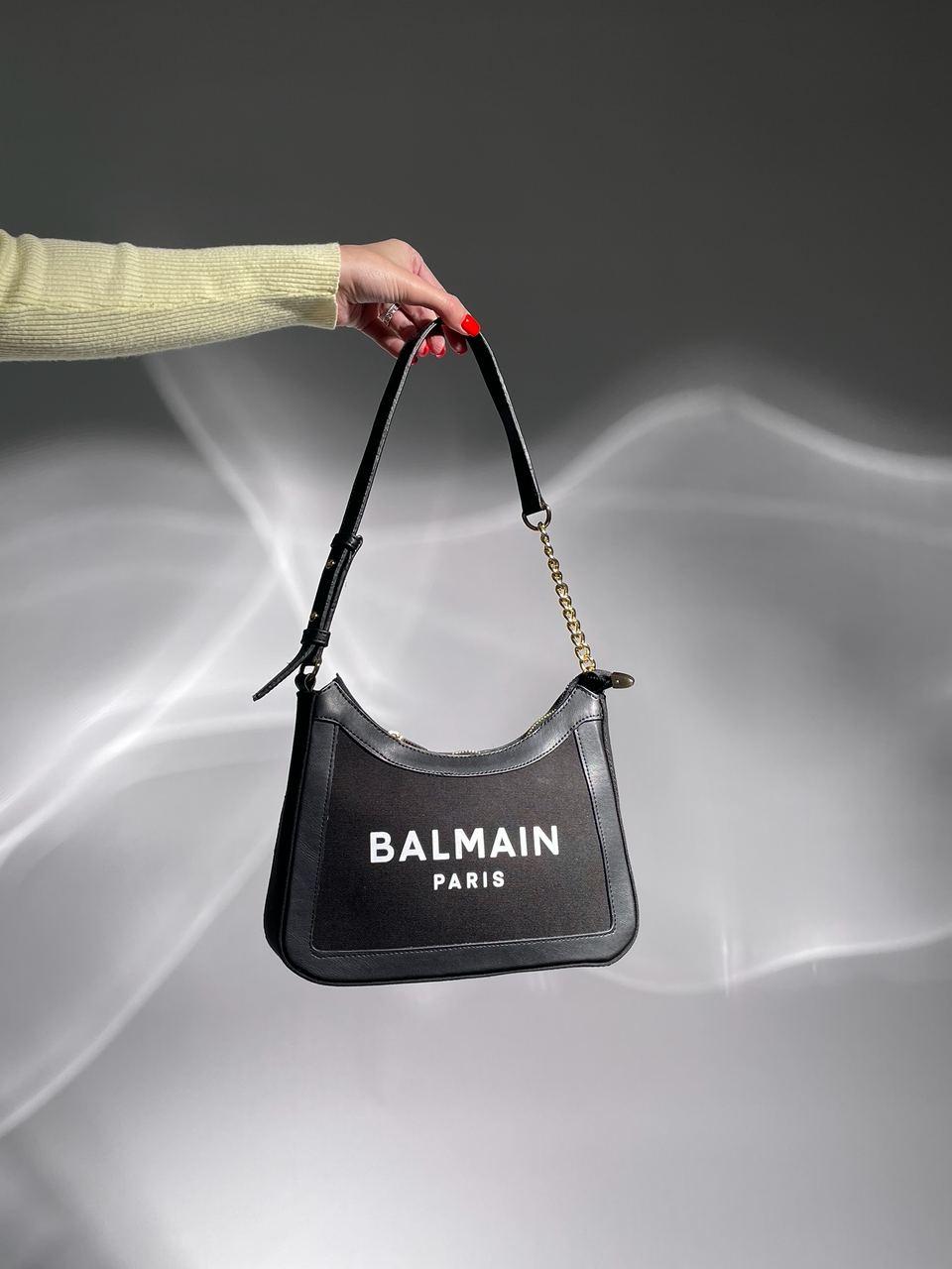 Жіноча чорна сумка Balmain B-Army Canvas Leather Shoulder